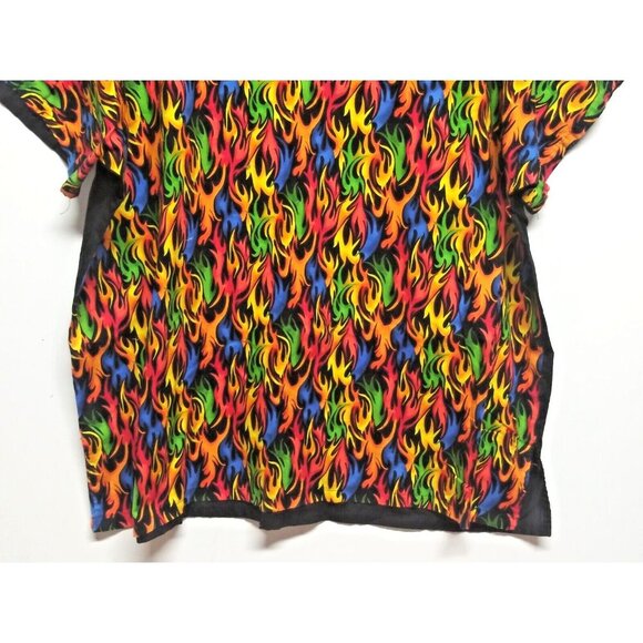 FLAMES FIRE PRINT Scrub Top short sleeve 2X/3X black orange blue vibrant pullove - Picture 3 of 4